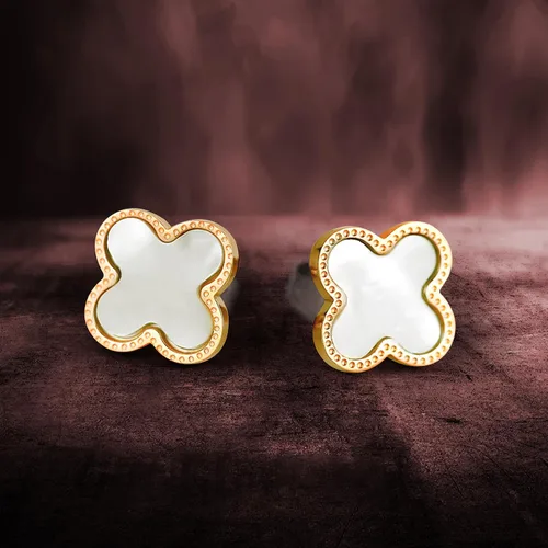 Vista 7 de GFEEL Aretes de trébol de cuatro hojas para mujer, chapados en oro de 18 quilates, de acero inoxidable de la suerte de 4 hojas, joyería de regalo