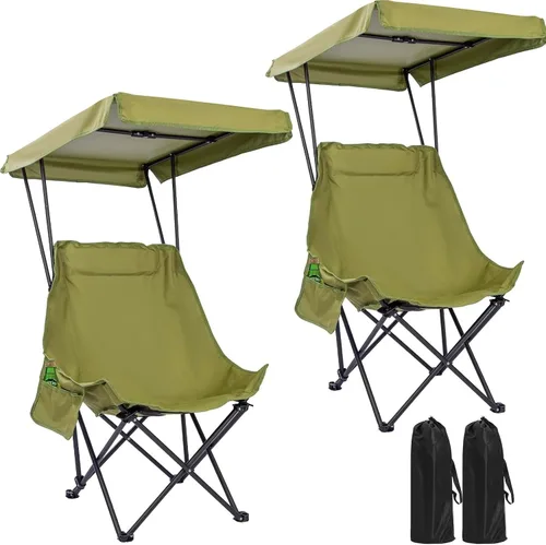 Vista 3 de Foldable Camping Chair with Shade Canopy(Green 1P) Oversized lightweight chair, easy open & close for beach, camping and outdoor use
