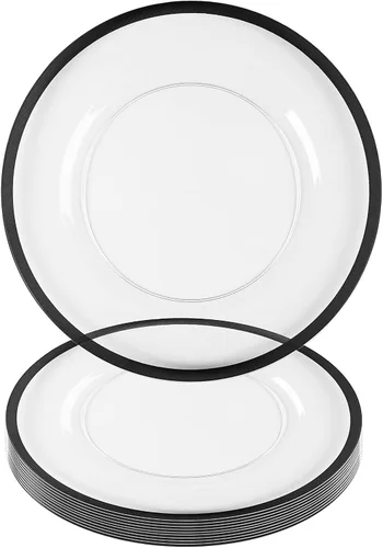 Vista 45 de PARTY BARGAINS Placas de carga de 13 pulgadas, paquete de 4, borde dorado transparente, cargadores desechables resistentes para comedor elegante Un