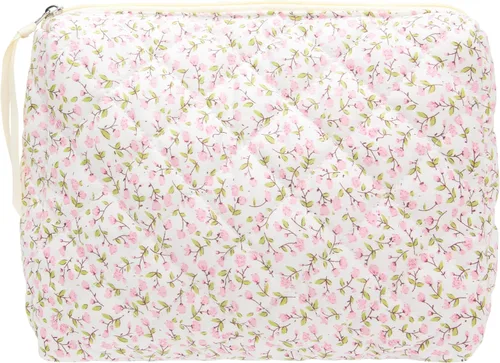 Vista 54 de PAZIMIIK - Bolsa de maquillaje de algodón para mujer, grande, acolchada para viaje, Rosa (Bow Pink), Vintage