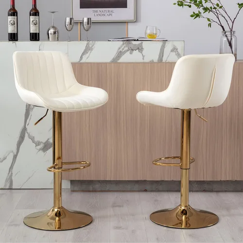 Vista 2 de ECHINGLE Juego de 2 taburetes de bar de terciopelo, taburetes de bar giratorios de altura de mostrador con respaldo y altura ajustable, modernos