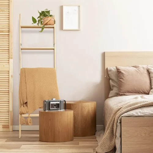 Vista 2 de Escalera para mantas, soporte de edredón de madera de 5 niveles, natural