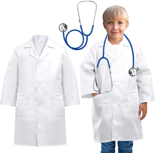 Vista 7 de Doctor Costume for Kids, Toddler Doctor Lab Coat with Kids Stethoscope, Halloween Scientist Costume for Boys Girls