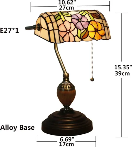 Vista 7 de Desk lamp Bankers Lamp,Vintage, Table,Bedside Lamps,Reading for Study Office,Alloy Base,W11 H15,Green Baroque a(Blue Bead t)