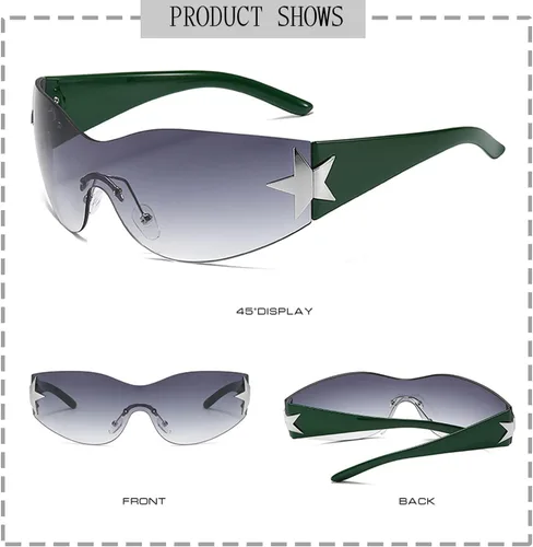 Vista 3 de Y2K - Gafas de sol para mujeres y hombres, de moda, envolventes, sin borlas, de gran tamaño, sin marco, de moda