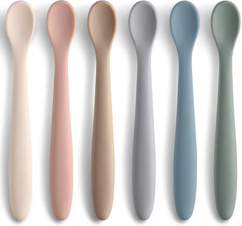 Vista 10 de 6 piezas de cucharas de silicona para alimentación de bebé, primera etapa con punta suave fácil para las encías, cuchara de entrenamiento