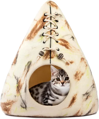 Vista 15 de Woolygon - Lujosa cueva de lana merina para gatos, cápsula plegable para gatos de interior, recinto de fieltro para mascotas de alta calidad, casa