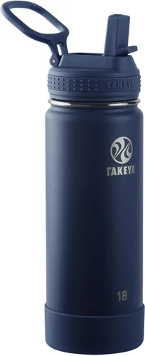Vista 7 de Takeya Actives - Botella de agua con tapa con popote, duradera y de fácil cuidado, con aislamiento de acero inoxidable, tapa sin BPA con asa