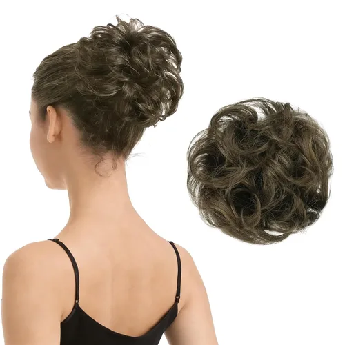 Vista 28 de Barsdar - Moño de cabello 100 % humano, Moño desordenado, Extensiones de cola de caballo, Moño de cabello rizado, Pieza de cabello