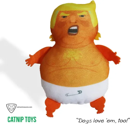 Vista 2 de Donny Doll - Muñeca de peluche Baby Donald Trump Blimp - Juguete Trump con hierba gatera, Baby Trump. Juguete novedoso, protesta de globos, juguete