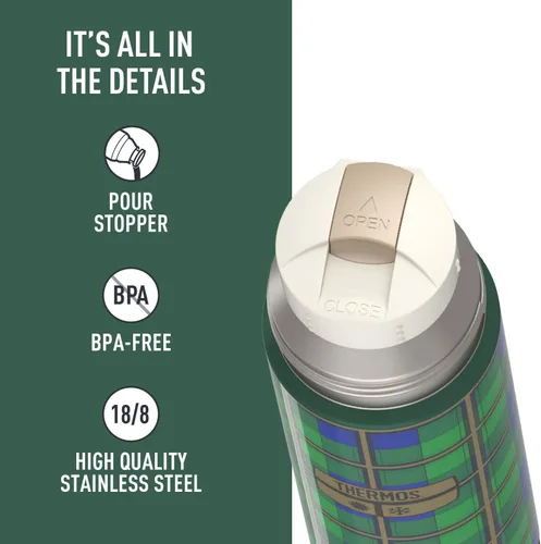 Vista 4 de THERMOS Botella de bebidas de acero inoxidable de 16 oz. - Cuadros verdes