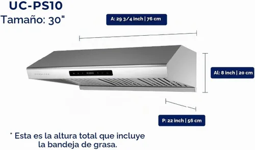 Vista 6 de Hauslane Campana extractora de 30 pulgadas debajo del gabinete, campana extractora de cocina de 900 CFM Extractor de 3 velocidades, campana