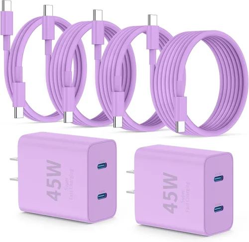 Vista 20 de QZIIW Cargador Samsung súper rápido tipo C, bloque de cargador rápido USB C de 45 W de doble puerto [paquete de 2] y cable USB C extralargo de 60 W
