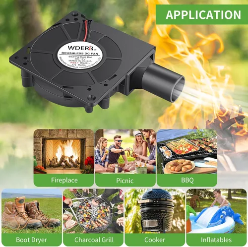 Vista 2 de Ventilador eléctrico pequeño de 4.724 in x 1.260 in para barbacoa de 12 V con controlador para soplador de aire de jaula de ardilla, ventilación