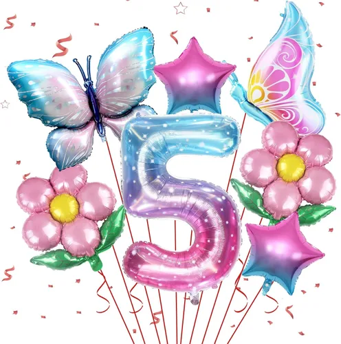 Vista 8 de Sowide Globo de mariposa para decoraciones de tercer cumpleaños, globos de mariposa, globos de mariposa rosa degradada, globo de Mylar