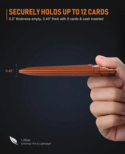 Vista 5 de Buffway - Billetera delgada minimalista de cuero con protección RFID para hombre y mujer