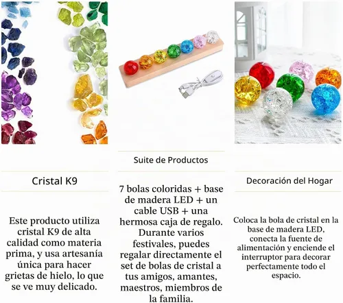 Vista 5 de 7 colores 1.575 in hielo agrietado bolas cristal chakra bolas con base de madera LED Bola curativa de cristal de la esfera, bola del cuarzo