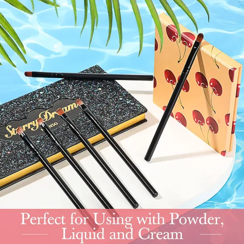 Vista 6 de Patelai 48 brochas de maquillaje planas, pinceles para corrector de labios planos, pequeños cepillos portátiles para cejas, corrector de cejas Negro