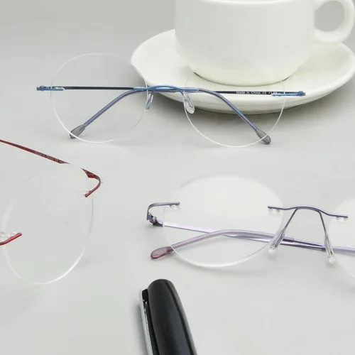 Vista 2 de Eyekepper Paquete de 3 lentes de lectura redondos de metal sin montura para mujeres y hombres, lectores circulares sin marco (azul/rojo/púrpura) +