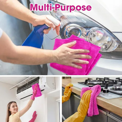 Vista 6 de Shimeyao 30 Pcs 12.5 × 12.5 Inch Microfiber Towels for Cars, Fuchsia