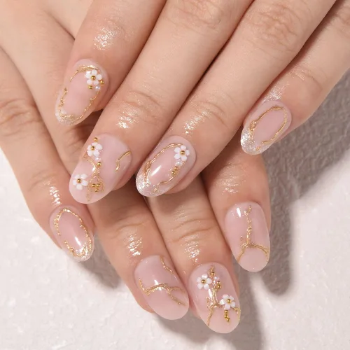 Vista 18 de evpct Uñas a presión bohemias 3D Nude con diseño de estrella dorada y 30 estrellas 3D de estilo bohemio