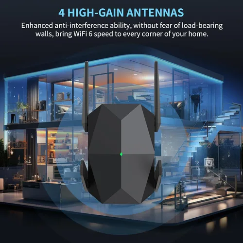 Vista 3 de Extensor de Rango WiFi 6 AX3000 de 2025, Extensor de Señal WiFi con Puerto Ethernet Gigabit, Repetidor WiFi de Banda Dual (2.4G y 5.8G) Cubre hasta