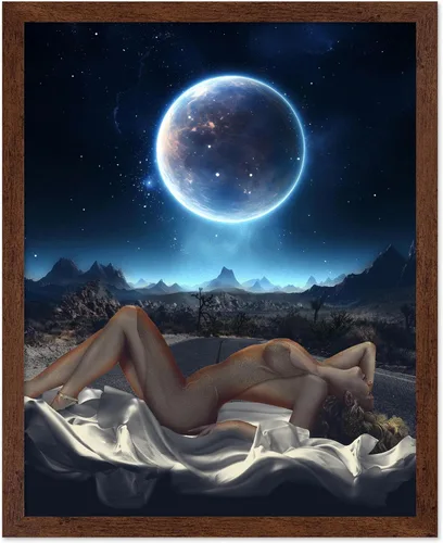 Vista 24 de Monem Art Póster de Alienígena - Impresión Retro de Chica Pin-Up - Arte de Nave Espacial - Arte de Collage - Arte OVNI - Arte Psicodélico - Arte