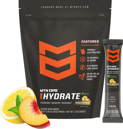 Vista 16 de MTN OPS Hydrate Electrolytes - Mezcla de bebida en polvo, 20 paquetes de electrolitos individuales para llevar con más de 1000 mg de electrolitos