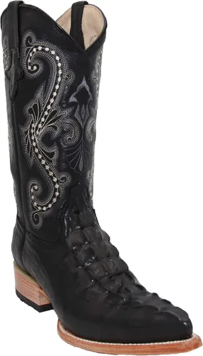 Vista 3 de Western Shops - Botas vaqueras de cuero con estampado de cocodrilo para hombre, punta corta