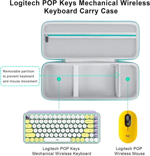 Vista 2 de Elonbo Estuche rígido de transporte para teclado inalámbrico mecánico Logitech POP, portátil, Bluetooth, teclado externo, bolsa de viaje, bolsillo