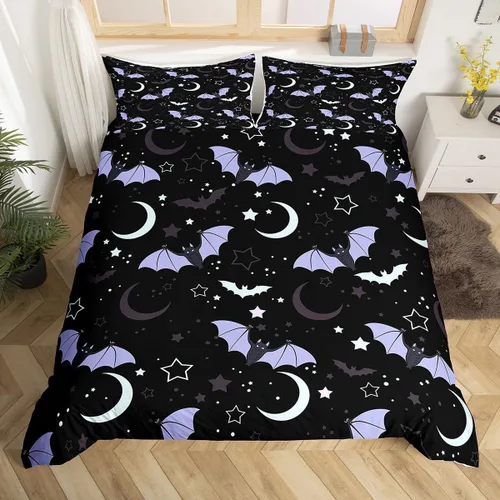Vista 26 de Manfei Juego de funda de edredón de Halloween tamaño individual, juego de ropa de cama de 2 piezas para niños y niñas, decoración de habitación