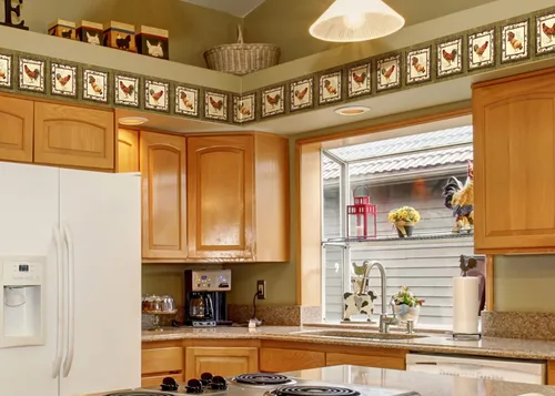 Vista 3 de CONCORD WALLCOVERINGS ™ Papel Pintado Frontera País Patrón Gallos En Marcos Para Casa De Cocina Comedor, Verde Crema Marrón, 15 pies Por 8 in 5507800