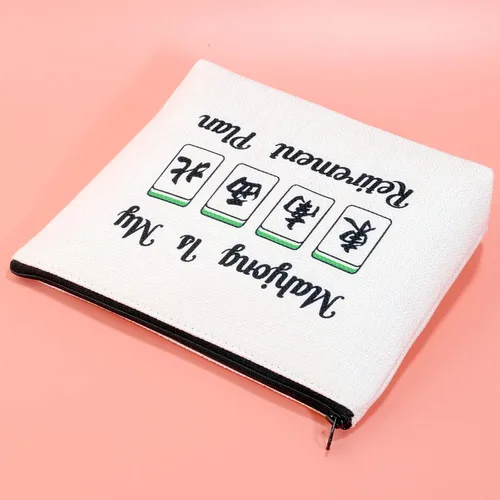 Vista 5 de JXGZSO Novedad Mahjong Cosméticos Bolsa Mahjong Amante Regalo Mahjong is My Retirement Plan Board Game Zipper Purse Gift Lucky Mahjong Player