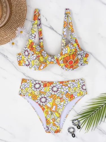Vista 6 de SHENHE Bikini de dos piezas con aros y estampado floral para mujer