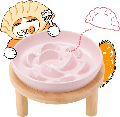 Vista 20 de Cuencos elevados de cerámica para gatos con soporte de bambú, platos elevados de comida para mascotas para gatos y perros pequeños, comedero
