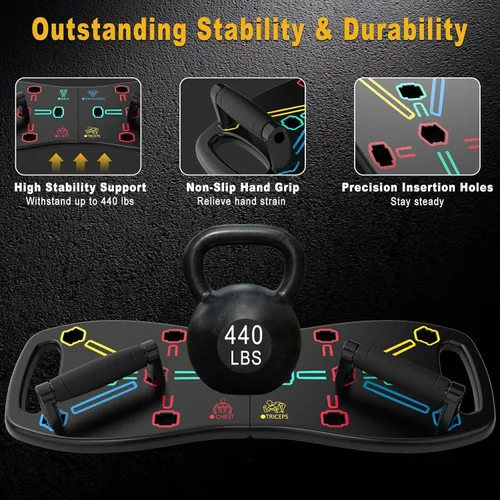Vista 3 de HOTWAVE Push Up Board, Portable Pushup Board for Men, Foldable Push Up Bar Multifunctional Pushup Handles for Floor, Strength Training Equipment