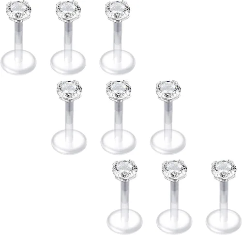 Vista 11 de QWALIT - Aretes de 16 g de labio transparentes con púas de plástico, joyería de piercing Medusa Labret, insertar en cartílago, pendientes de tragus