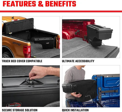 Vista 3 de Caja de almacenamiento para caja de camioneta RealTruck Undercover SwingCase SC106P Compatible con GMC Hummer EV 2021-2022, lado del pasajero
