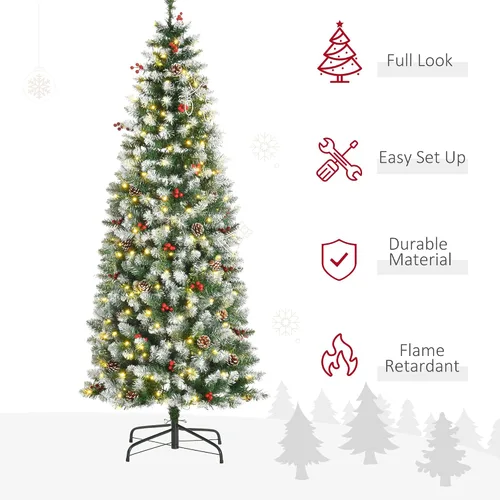 Vista 3 de HOMCOM Árbol de Navidad artificial preiluminado de 6 pies con conos de pino