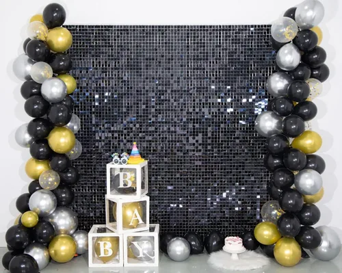 Vista 2 de Kate Paneles de fondo cuadrados de lentejuelas negras para decoración de fiestas, panel de lentejuelas con purpurina (paquete de 12)