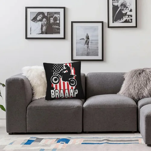 Vista 2 de SEAEAGLE Funda de almohada decorativa de doble cara con la bandera de Estados Unidos, diseño de motocross, para sofá