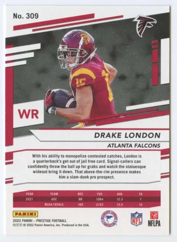 Vista 2 de 2022 Panini Prestige #309 Drake London RC Rookie Atlanta Falcons NFL Football Trading Card