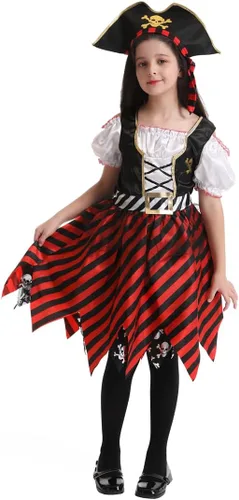 Vista 5 de RAAIBB Disfraz de pirata para niñas, disfraz de Halloween para niñas, disfraz de princesa bucanera con accesorios de lujo, regalos de cumpleaños