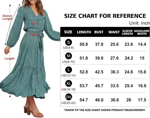 Vista 6 de PRETTYGARDEN - Vestido largo para mujer, de manga larga, cuello en V, estampado de leopardo, volantes, lazo en la cintura, estilo bohemio, de gasa
