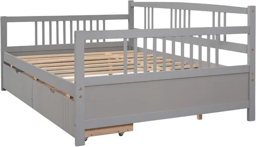 Vista 8 de Bellemave Sofá cama de tamaño matrimonial, sofá cama de madera con cajones, sofá cama con cajones de almacenamiento, sofá cama de doble uso