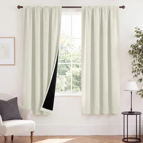 Vista 64 de NICETOWN Biscotti Beige 100% Cortinas opacas de 45" de largo para cocina, bolsillo con varilla para sótano completamente opaco, cortinas térmicas