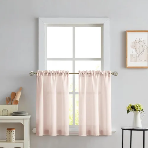 Vista 31 de Melodieux Cortinas de Niveles Semitraslúcidas Negras de 24 Pulgadas de Largo para Cocina, Cafetería, Dormitorio, Ventanas Pequeñas, Aspecto de Lino