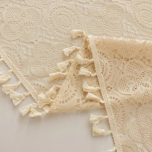 Vista 6 de YJ YANJUN - Cortinas de café boho, 24 pulgadas de largo, 2 paneles, cada una de 59" de ancho x 24" de largo, beige, con crochet, cortinas de cocina