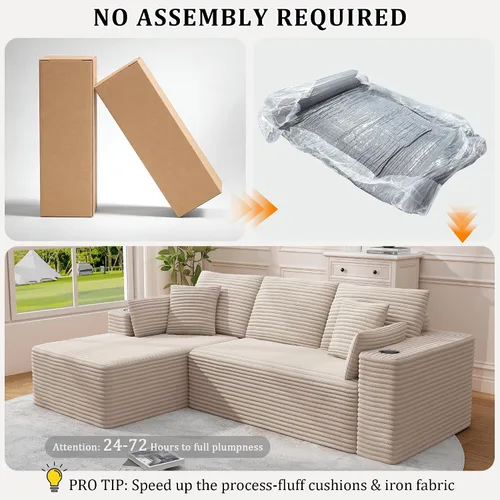 Vista 7 de Sofás deshuesados de 103 pulgadas para sala de estar, sofá en forma de L con diván, sofá modular modular sin montaje para dormitorio, apartamento