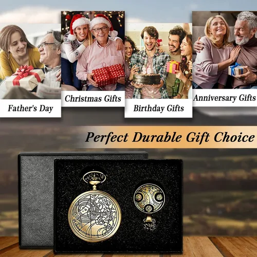 Vista 4 de Relojes de bolsillo vintage para hombres y niños, reloj de bolsillo con cadena, regalos de Navidad, regalos del día del padre, regalos del día